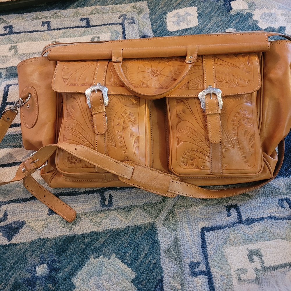 Authentic Hand Made Force Ten Leather Travel Bag Western Southwestern Duffle